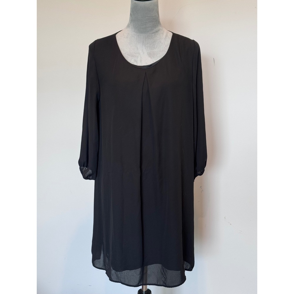 Red Lolly Womens Black 3/4 Sleeve Pleated Shift Dress Size L RL2700 Made in USA
